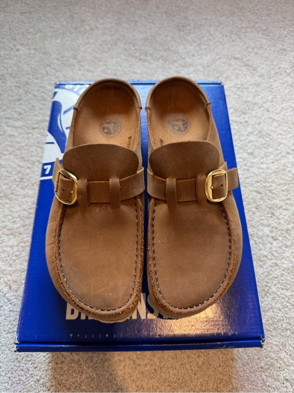 Birkenstock Brown Leather Buckle Moccasin Slide